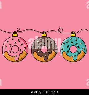 Donut decoration for Christmas tree. Flat design vector illustration. Stock Vector