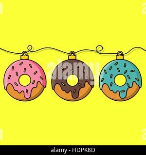 Donut decoration for Christmas tree. Flat design vector illustration. Stock Vector