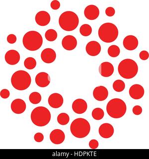 Abstract circle logotype. Unusual dotted round isolated chem logo. Virus icon. Red sun. Flower symbol. Spiral sign.Vector illustration. Stock Vector