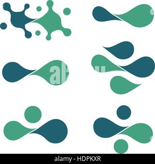 Isolated blue and turquoise abstract vector logo set. Bright drops of paint symbol. Wavy shape droplets collection. Unusual chips sign on white background. Stock Vector