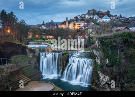 Jajce town and waterfall Stock Photo