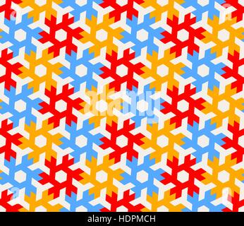 Vector Seamless Geometric Hexagonal Red Blue Yellow Shapes Tiling  on White Background Pattern Stock Vector