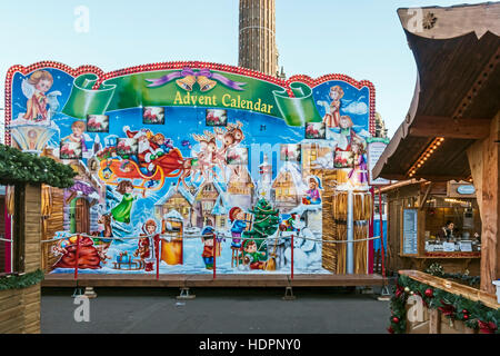 Glasgow Xmas market December 2016 in George Square Glasgow Scotland showing Advent Calendar Stock Photo