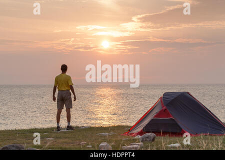 Sunrise in camping day Stock Photo