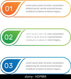 Layout workflow. Outline colorful menu for app interface. Number options. Web design of buttons elements. Infographics 1. 2. 3. vector template. Text illustration. Stock Vector