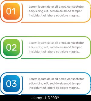 Layout workflow. Outline colorful menu for app interface. Number options. Web design of buttons elements. Infographics 1. 2. 3. vector template. Text illustration. Stock Vector