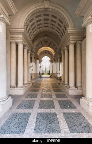 Rome. Italy. Forced perspective gallery by Francesco Borromini 17th C, Palazzo Spada. Stock Photo