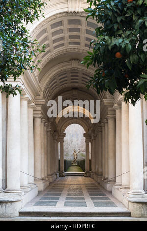 Rome. Italy. Forced perspective gallery by Francesco Borromini 17th C, Palazzo Spada. Stock Photo