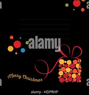 Isolated abstract colorful merry christmas greeting card on black background. Xmas present with bubbles backdrop. New year gift wrapping paper. Festive texture. Vector illustration. Stock Vector