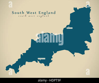 Modern Map - South West England UK Illustration Stock Photo