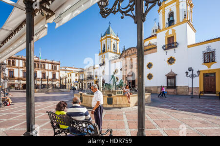 Spain, Andalusia, Province of Malaga, Ronda, Plaza del Socorro, fountain with Hercules and lions Stock Photo