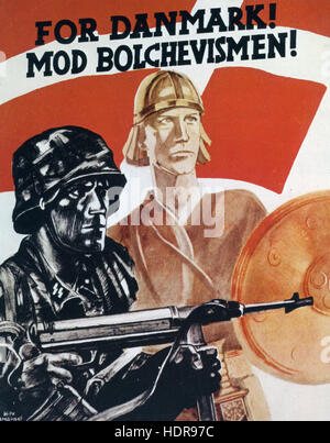 FOR DENMARK ! AGAINST BOLSHEVISM !  WW2 Danish Nazi propaganda poster Stock Photo