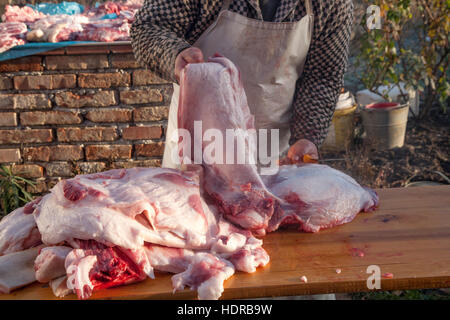 Traditional pig killing in Moravia, Czech Reoublic Stock Photo