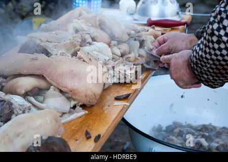 Traditional pig killing in Moravia, Czech Reoublic Stock Photo