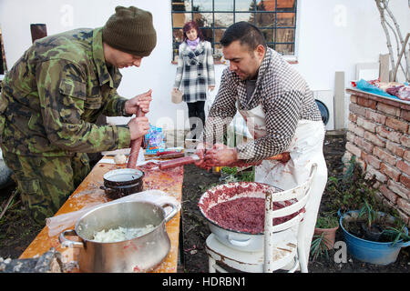 Traditional pig killing in Moravia, Czech Reoublic Stock Photo