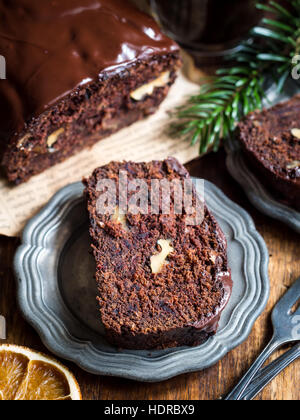 Gluten-free gingerbread made with green banana flour, dates and nuts. Stock Photo