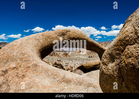 Alabama Hills are a range of hills and rock formations near the eastern slope of the Sierra Nevada Mountains in the Owens Valley, west of Lone Pine in Stock Photo