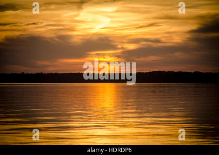 Golden colored sunset over Breton Bay, Leonardtown, Maryland. Stock Photo