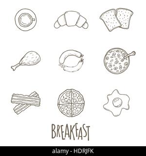 Breakfest hand drawn icon set over white background Stock Vector