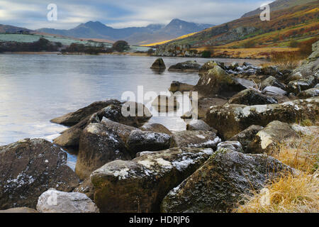 Frozen Lake, Llyn Mymbyr, North Wales Stock Photo