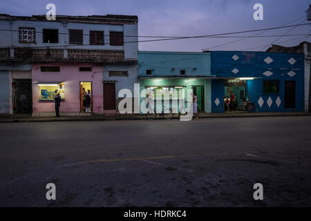 Fast food outlets Cuban style, on Republica, Camaguey, Cuba Stock Photo