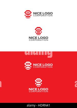 robot ninja logo, red samurai character with two swords on his back Stock Vector
