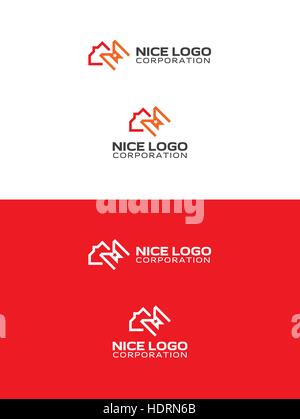 red house logo and orange letter m with a small star Stock Vector
