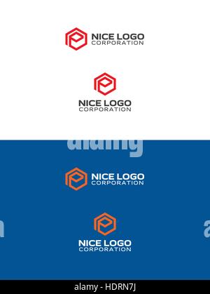 red and orange e hexagon logo, packaging, shipping and delivery logotype Stock Vector