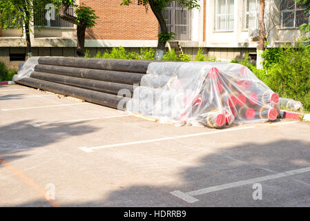 Pipes wrapped in plastic Stock Photo