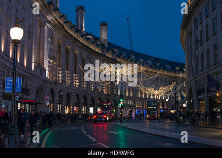 London, UK. 13th Dec, 2016. Christmas lights compositions in Regent Street and Mayfair. The 2016 display is a throwback to Regent Street's first set of Christmas lights, which went up in 1954. The decorations will form one part of a wider display that will run all the way from Oxford Circus to Waterloo Place via Piccadilly and St James's. Credit:  Alberto Pezzali/Pacific Press/Alamy Live News Stock Photo