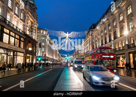 London, UK. 13th Dec, 2016. Christmas lights compositions in Regent Street and Mayfair. The 2016 display is a throwback to Regent Street's first set of Christmas lights, which went up in 1954. The decorations will form one part of a wider display that will run all the way from Oxford Circus to Waterloo Place via Piccadilly and St James's. Credit:  Alberto Pezzali/Pacific Press/Alamy Live News Stock Photo