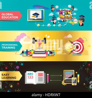 learning education concept banners tutorial study vector illustration ...