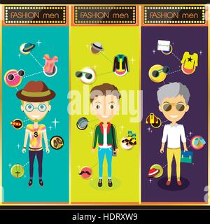 set of flat design concept icons for men's fashion, icons for fashion men Stock Vector