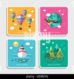 icons set of different types of travel in flat design Stock Vector
