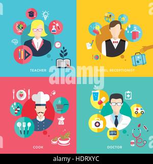 flat design icons set of people professions topic Stock Vector
