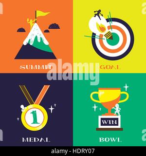 flat design for success concepts set of summit, goal, medal, golden bowl Stock Vector