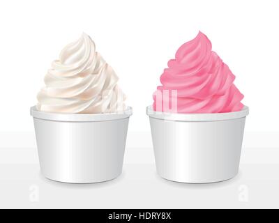 blank paper cup with milk and strawberry ice cream isolated over white background Stock Vector