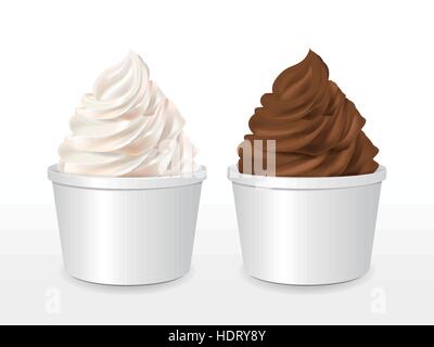 blank paper cup with milk and chocolate ice cream isolated over white background Stock Vector
