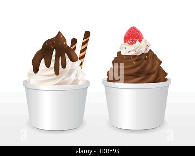 blank paper cup with milk and chocolate ice cream isolated over white background Stock Vector