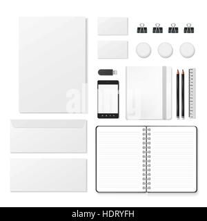 blank corporate identity stationery set over white Stock Vector