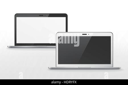 two laptops in white and black color over white background Stock Vector