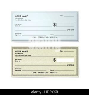 blank bank check template isolated on white Stock Vector