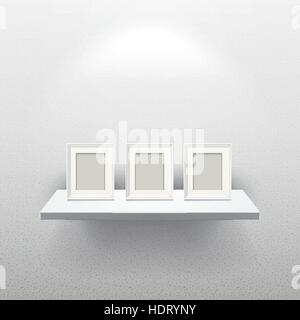 picture frames on white realistic shelf over white wall Stock Vector