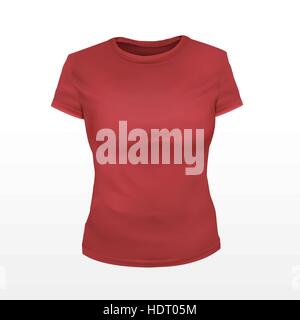 blank women T-shirt in red over white background Stock Vector