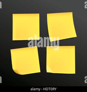 blank yellow sticky notes set over black background Stock Vector