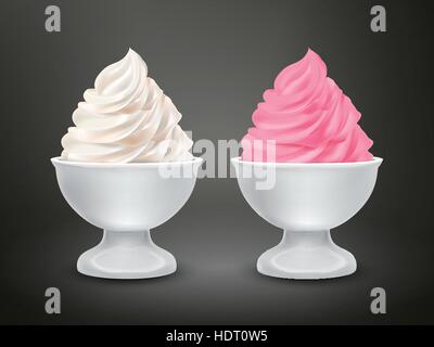 blank paper cup with milk and strawberry ice cream isolated over black Stock Vector
