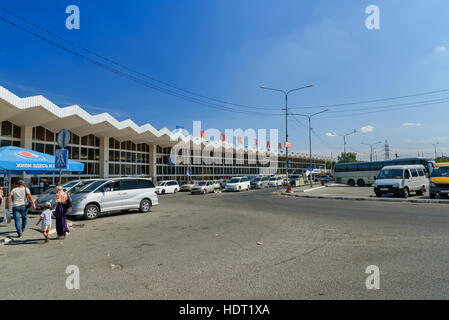 Building of Railway station 1. The train station is situated in the center of Astrakhan Stock Photo