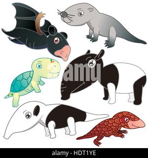 six lovely animals set on white background Stock Vector