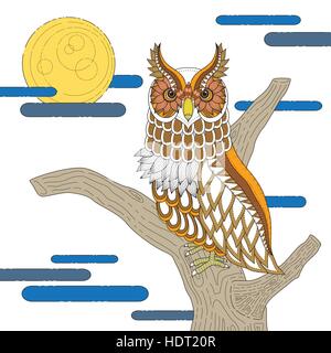 lovely owl coloring page design in exquisite style Stock Vector