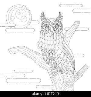 lovely owl coloring page design in exquisite style Stock Vector